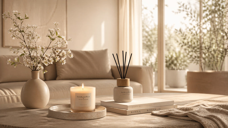 Frühlingsritual Zuhause mit Kerze und ruhiger Atmosphäre
