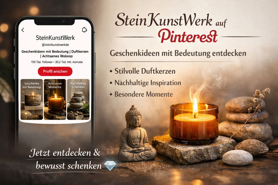 Vorschau des Pinterest-Profils von SteinKunstWerk mit Pins zu Geschenkideen mit Bedeutung, Duftkerzen und nachhaltigen Wohnakzenten in heller, minimalistischer Gestaltung.