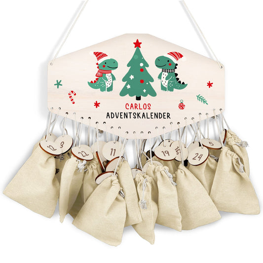 Personalisierter Holz-Adventskalender „Dinos“ – mit Name