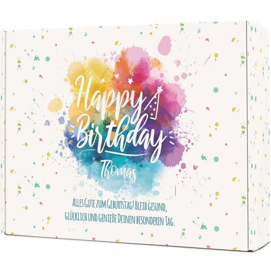Boîte cadeau Color Splash avec texte personnalisé – vue de face