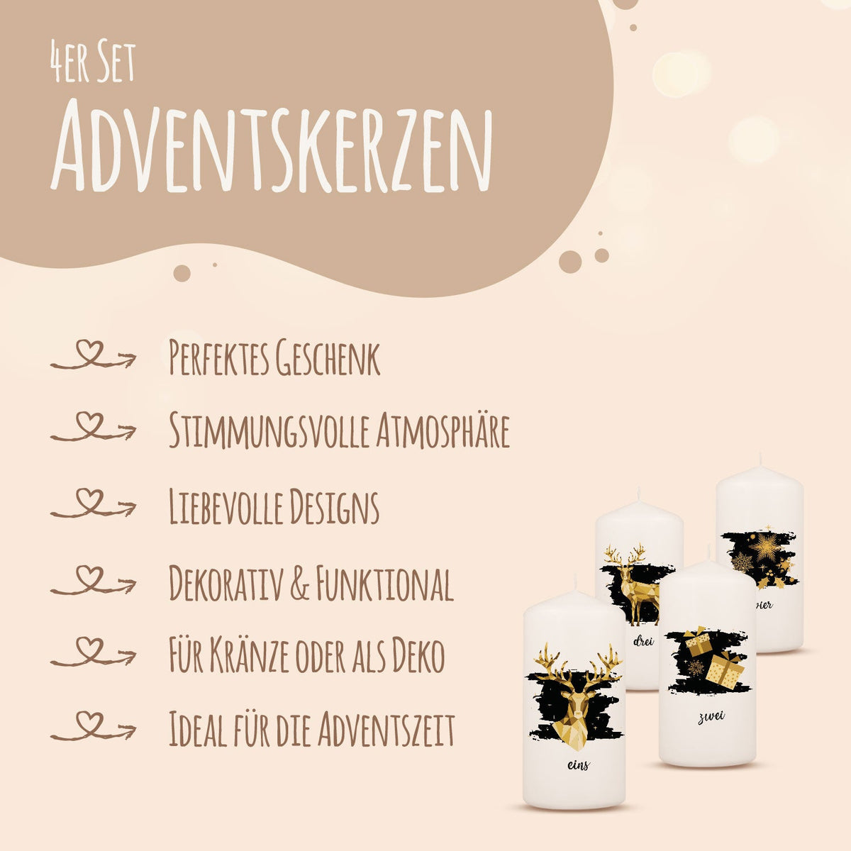Adventskaarsen ‘Geometrisch Goud’ – set van 4