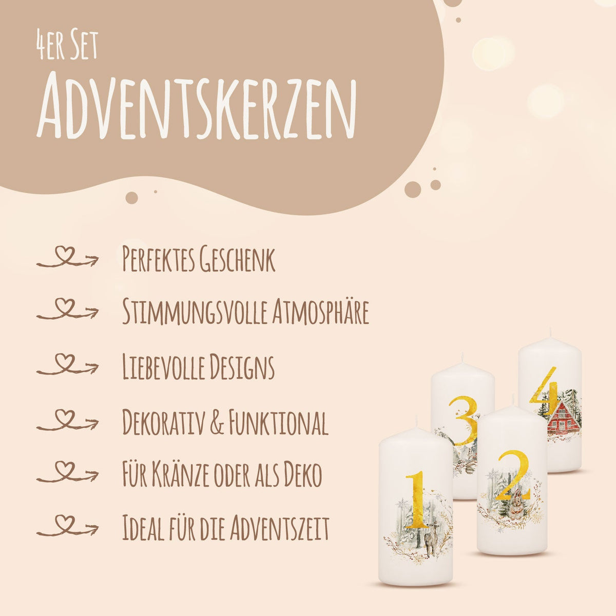 Adventskerzen „Goldziffern“ – 4er-Set für den Advent