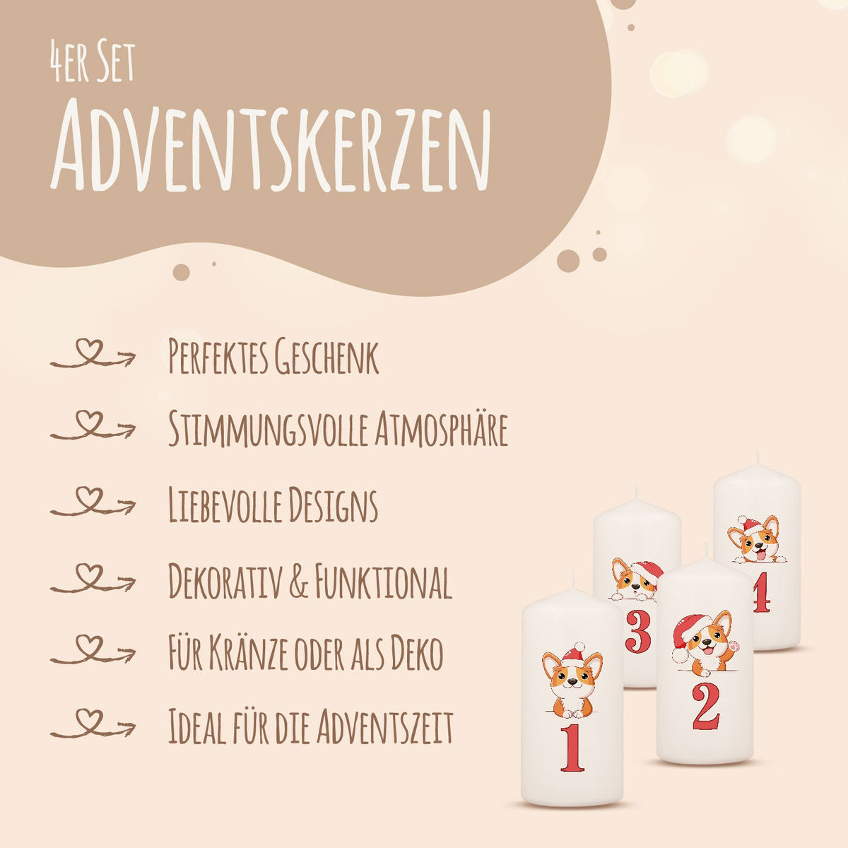 Adventskaarsen „Honden“ – set van 4 voor hondenliefhebbers