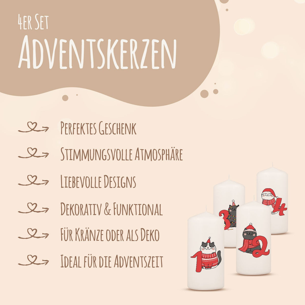Adventskerzen „Katzen“ – 4er-Set für Katzenfans