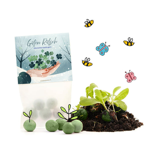 10×5 Blumenmurmeln „Guten Rutsch“ – Glücksklee