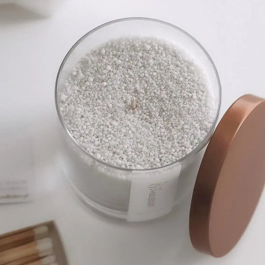 🕯️ The Candledust – Duftkerze Granatapfel & Zerdernholz im Perlmuttglas (160g) - by SteinKunstWerk | DS aus nachhaltiger Herstellung