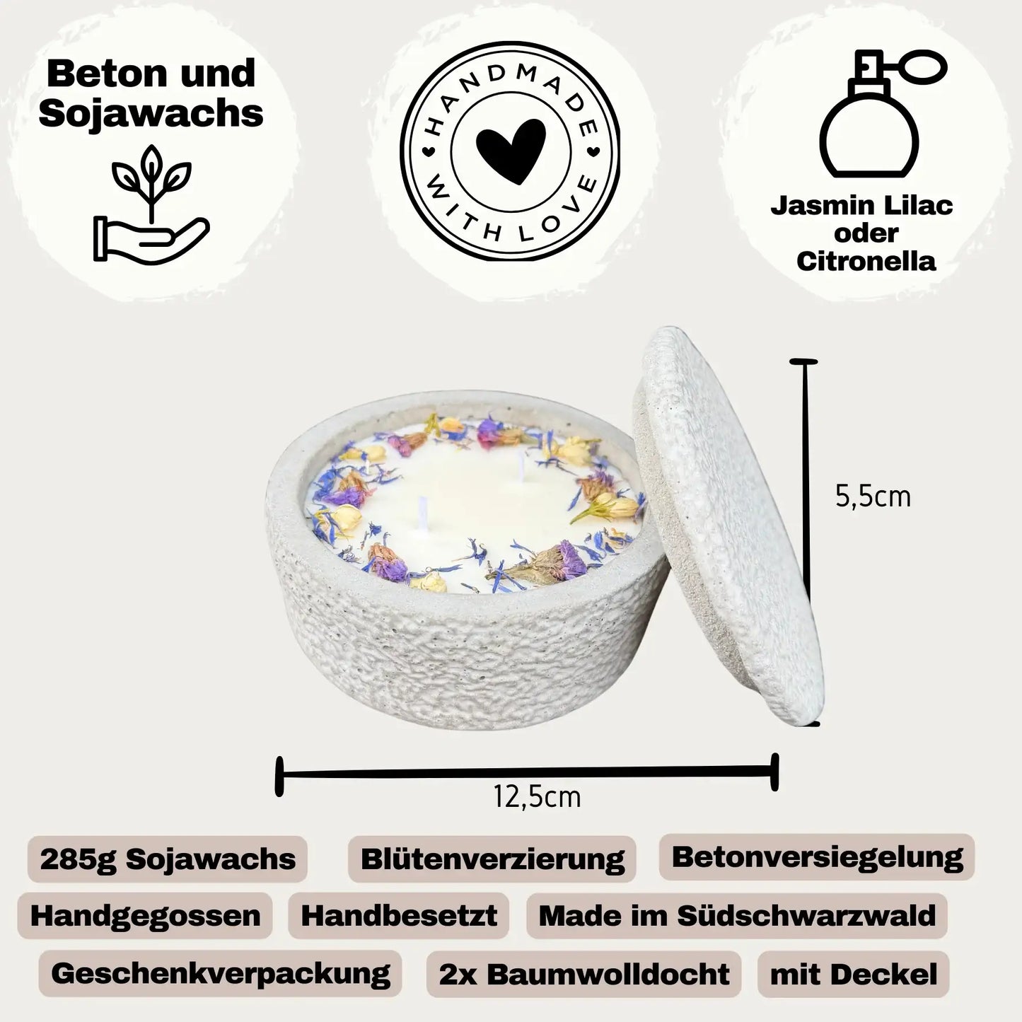 Betonkerze Grey Dream mit drei Dochten in grauem Gefäß