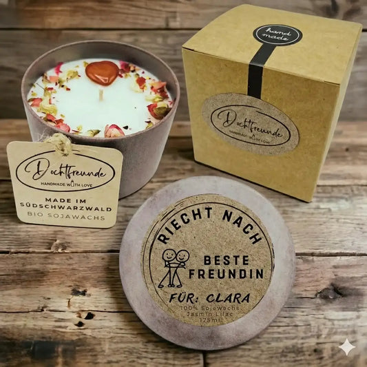 Personalisierte Kerze Beste Freundin | Geschenk mit Name & Symbol | Handmade Sojawachs 175ml | DochtFreunde