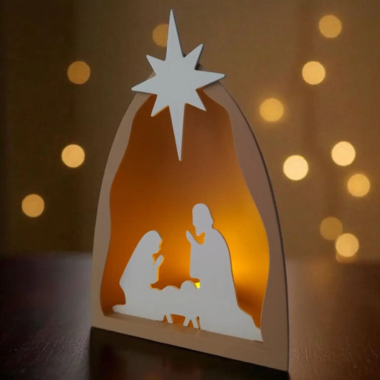 Illuminated Nativity Scene – Minimalistische Weihnachtskrippe mit LED-Beleuchtung - by SteinKunstWerk | Deko aus nachhaltiger Herstellung