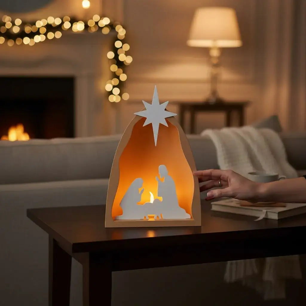 Illuminated Nativity Scene – Minimalistische Weihnachtskrippe mit LED-Beleuchtung - by SteinKunstWerk | Deko aus nachhaltiger Herstellung