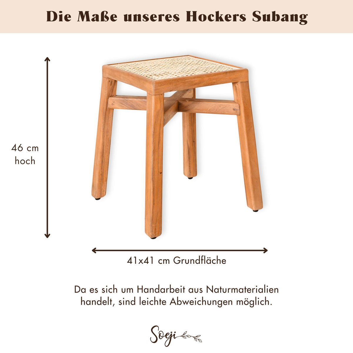 Größen- und Maßübersicht für Soeji Sitzhocker SUBANG aus Rattan