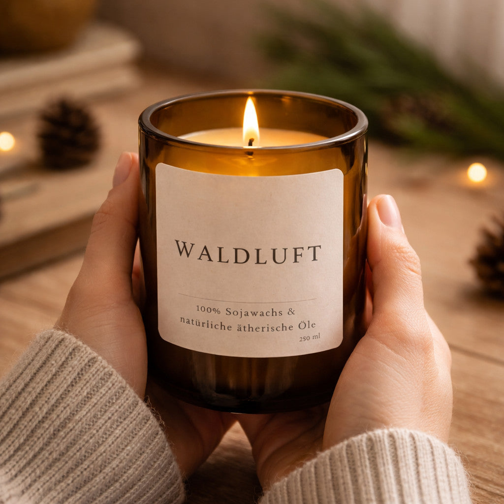 Waldluft Duftkerze im Glas, minimalistisches Design mit Sojawachs