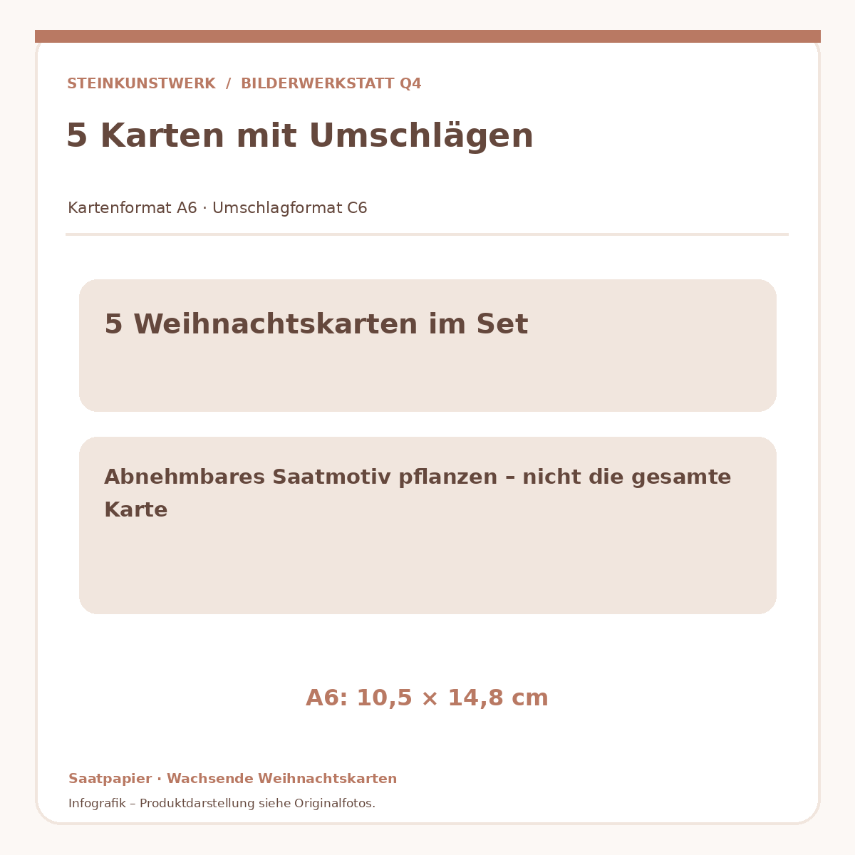 Fünf Weihnachtskarten mit Umschlag und abnehmbarem Saatpapier – A6/C6