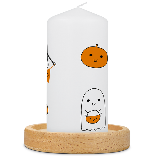 Halloween-Kerze Geister mit Kerzenteller – 12 cm