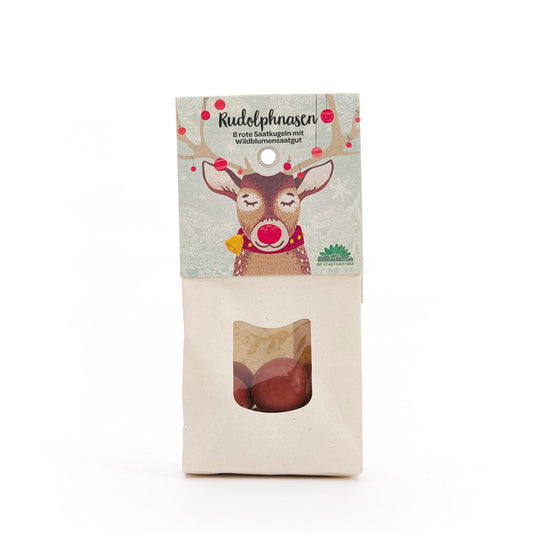 Rote »Rudolphnasen«-Blumenmurmeln als kleines Weihnachtsgeschenk