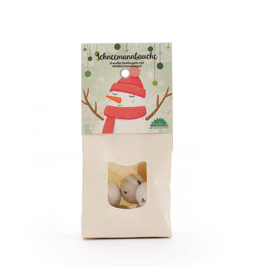 Schneemannbäuche – Weiße Blumenmurmeln zu Weihnachten