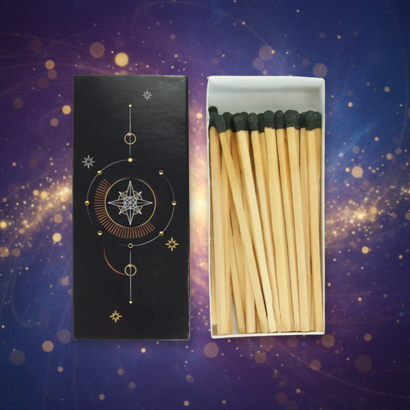 Ritual-Langhölzer – Kosmische Harmonie, schwarze Design-Streichhölzer - by SteinKunstWerk | Streichhölzer aus nachhaltiger Herstellung