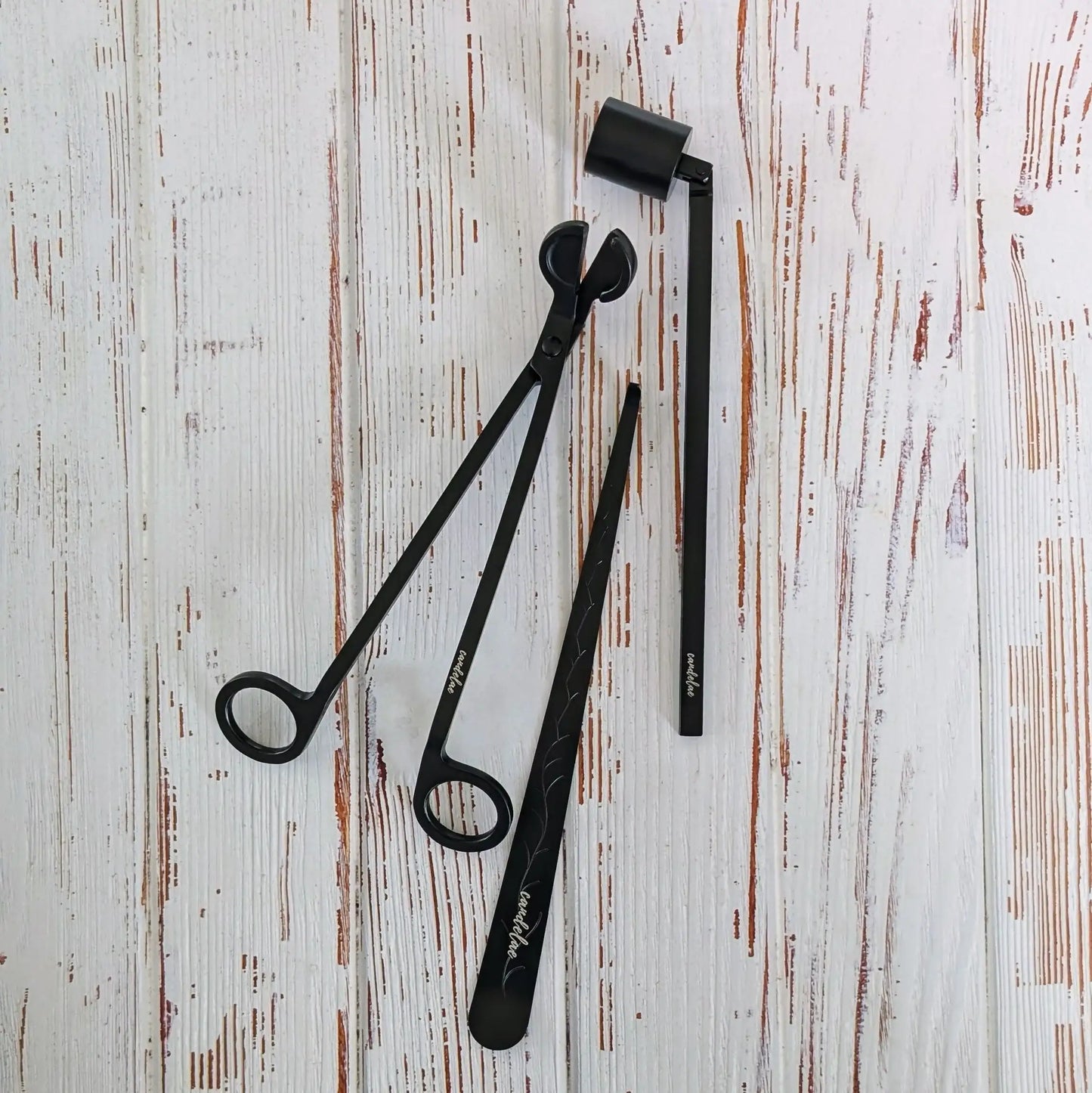 Kerzenpflege-Set Schwarz – Dochtschere, Kerzenlöscher & Dochtheber für perfekte Brennergebnisse - by SteinKunstWerk | Kerzenpflegeset aus nachhaltiger Herstellung