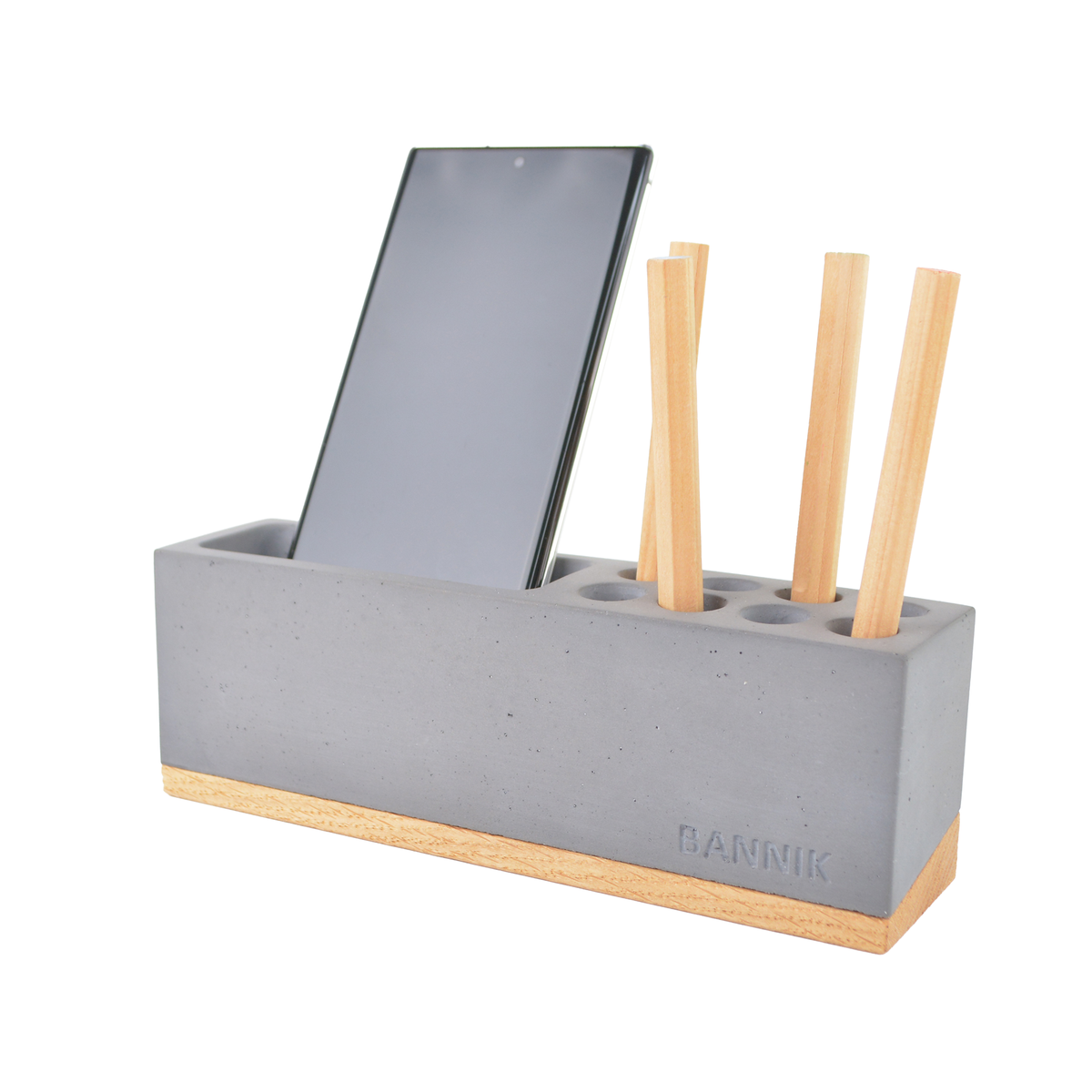 Bannik Design Sandvika – Schreibtisch-Organizer aus Beton und Eichenholz, Farbe dunkelgrau, Produktansicht 12