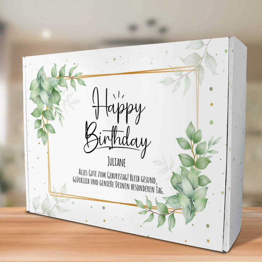 Personalisierte Geschenkbox als Beispiel für eine selbst zusammengestellte Geschenkbox