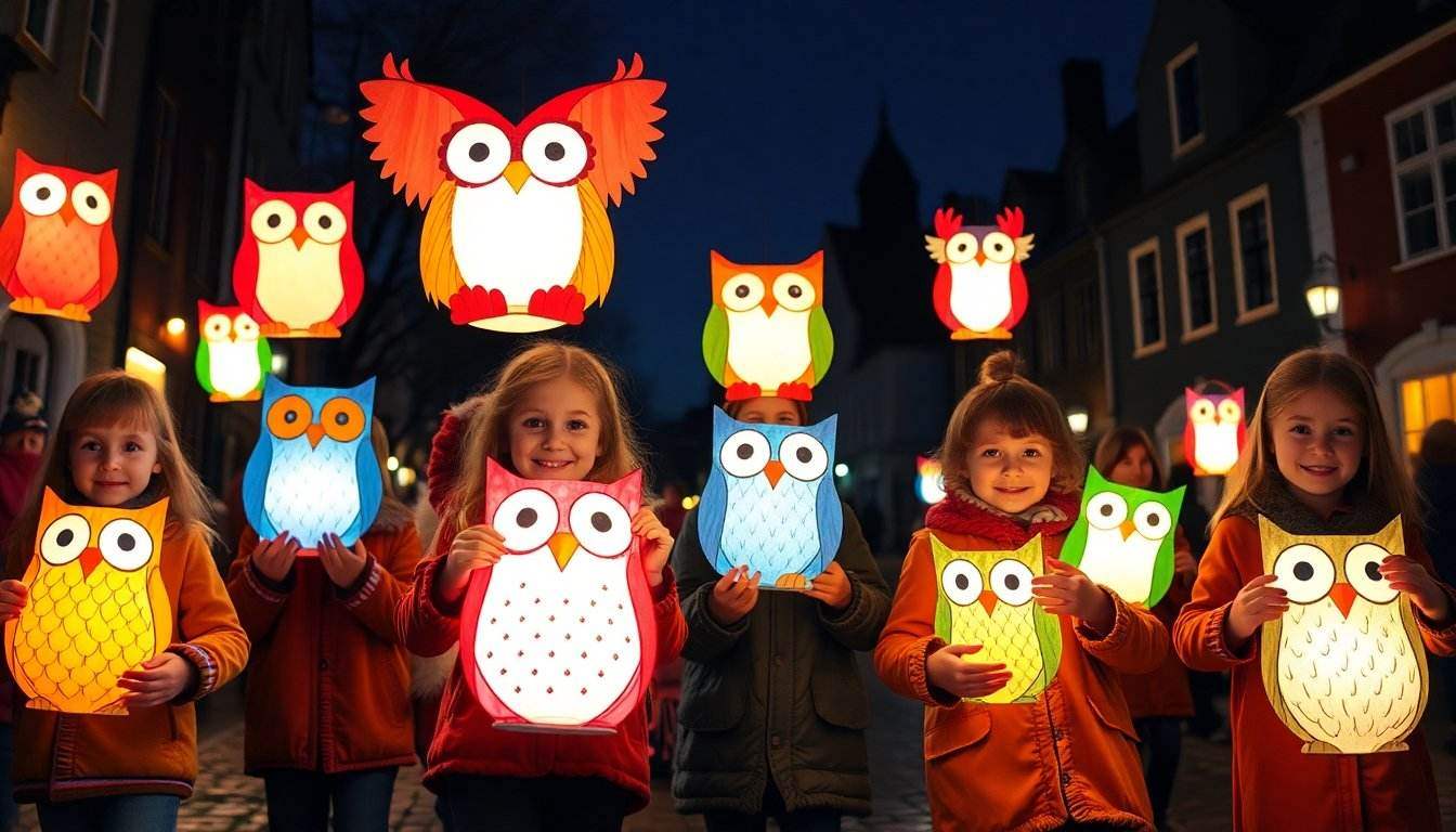 Zelfgemaakte uilenlampion voor Sint Maarten