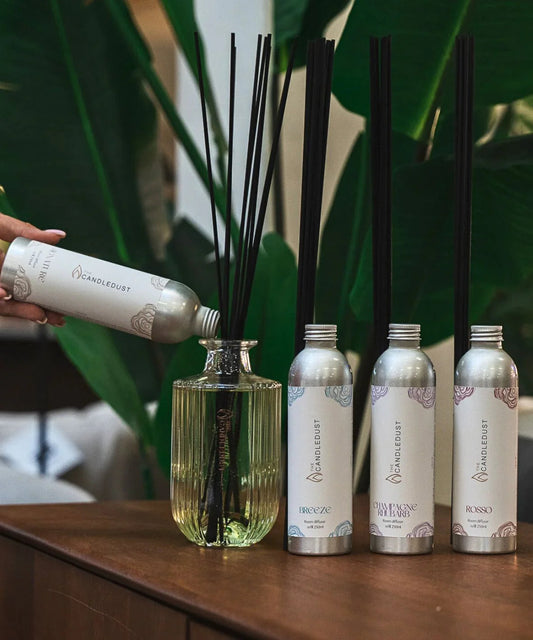 Reed-Diffuser mit Nachfüllflasche und neuen Duftstäbchen