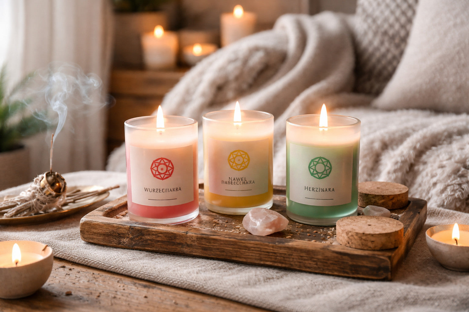 Chakra Yogakerzen im Winter – Rituale für Erdung, Fokus & Herz - inspirierende Geschichten & Rituale von SteinKunstWerk | Achtsamkeit & Design