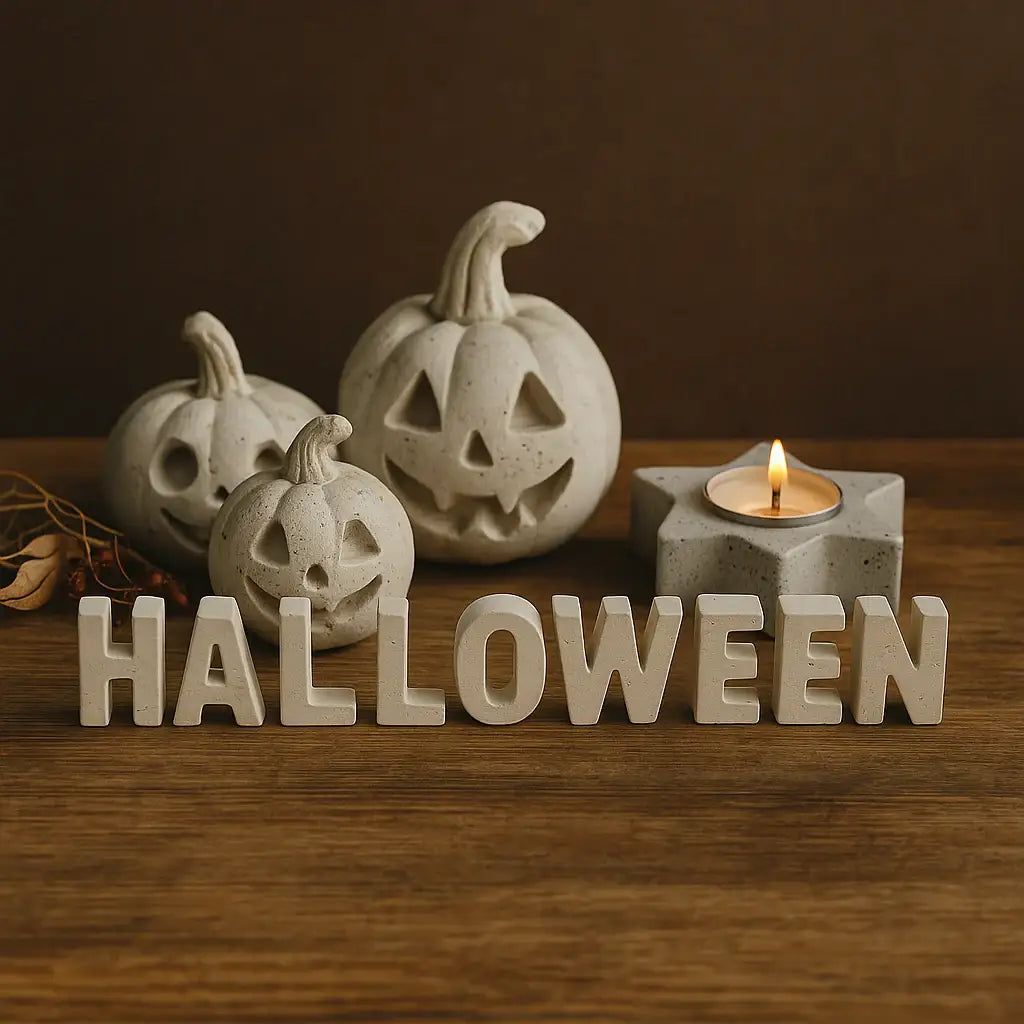 Halloween-Deko mit Kerzenlicht und mystischer Atmosphäre