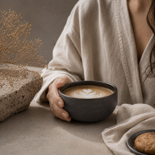 KUMO Cappuccino Tasse grau schwarz für Milchkaffee Momente