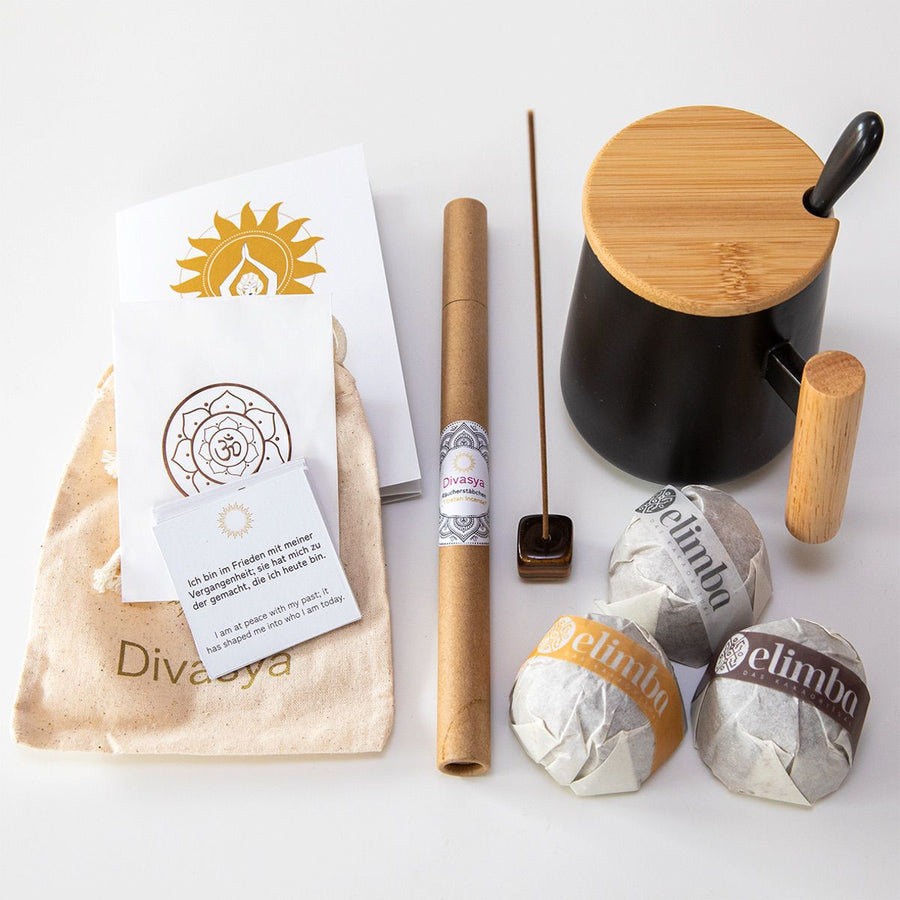 Kakao-Zeremonie-Set mit Tasse, Ritualkakao und Zubehör für ein Kakao-Ritual zuhause