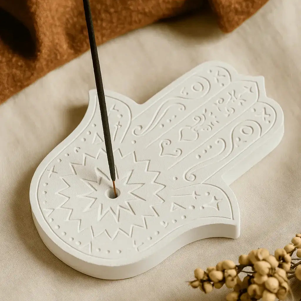 Räucherstäbchenhalter Hand der Fatima 2er Set – Schutzsymbol in Wunschfarbe stilvolle Darstellung