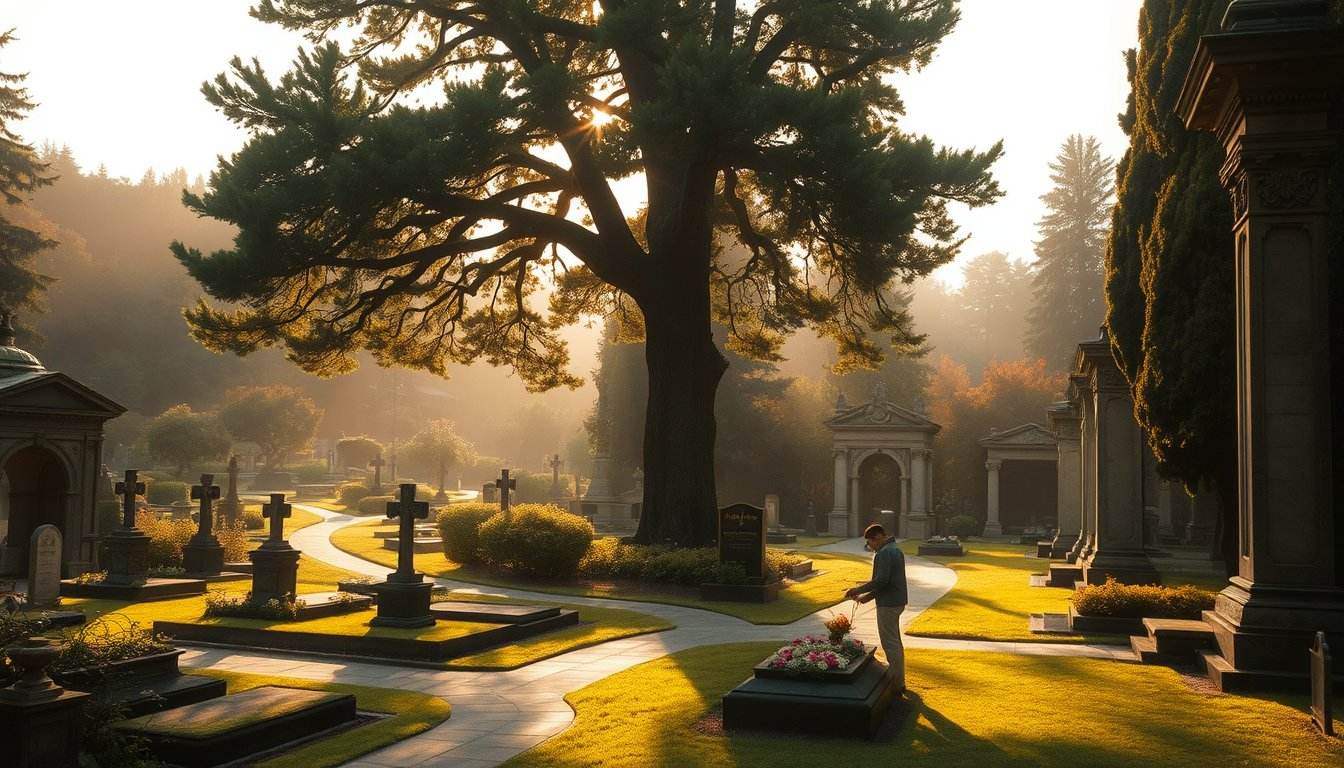 Ruhiger Friedhofsweg als Ort der Erinnerung und des Gedenkens