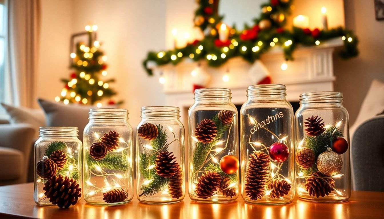 Weihnachtliches Dekoglas mit Papiersternen und LED-Licht