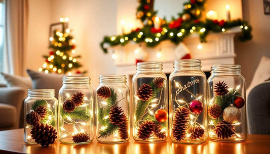 Weihnachtliches Dekoglas mit Papiersternen und LED-Licht