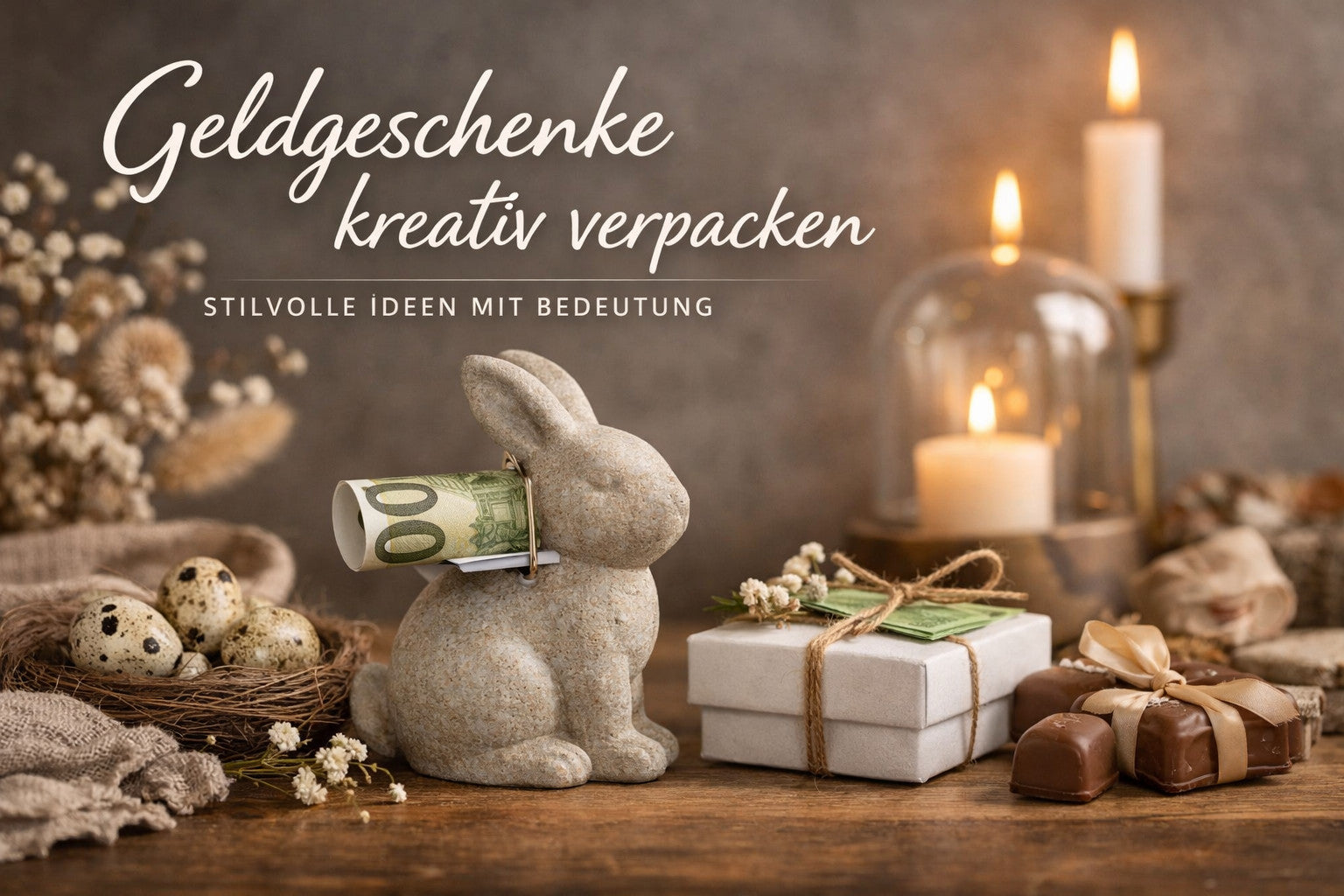Kreativ verpacktes Geldgeschenk als stilvolle Geschenkidee – dekorativ inszeniert für Ostern, Geburtstag oder Weihnachten