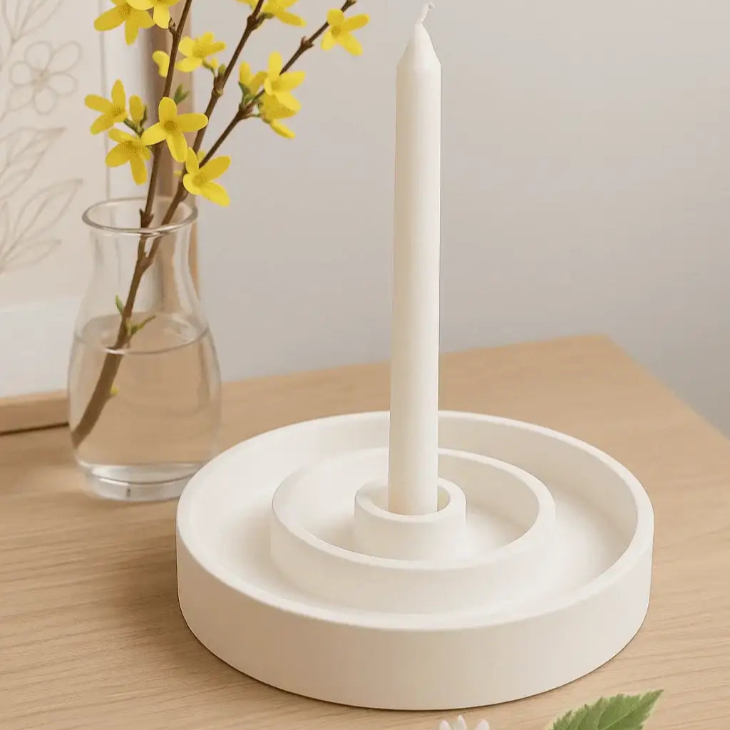 Autumn evening ritual with candle on a handmade ritual plate