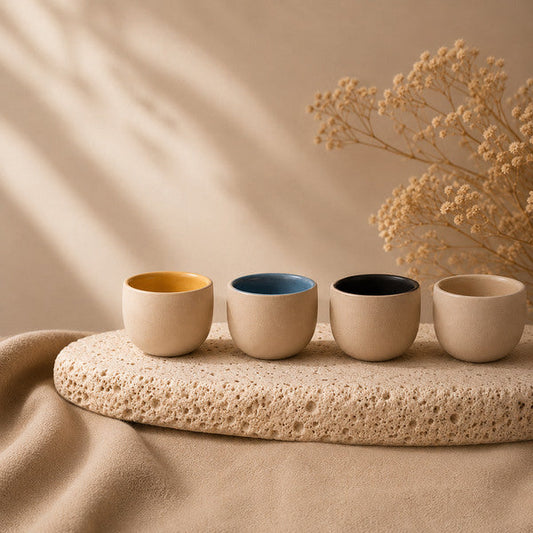 KUMO Espresso Harmony Set avec 4 tasses espresso faites à la main dans un style Japandi