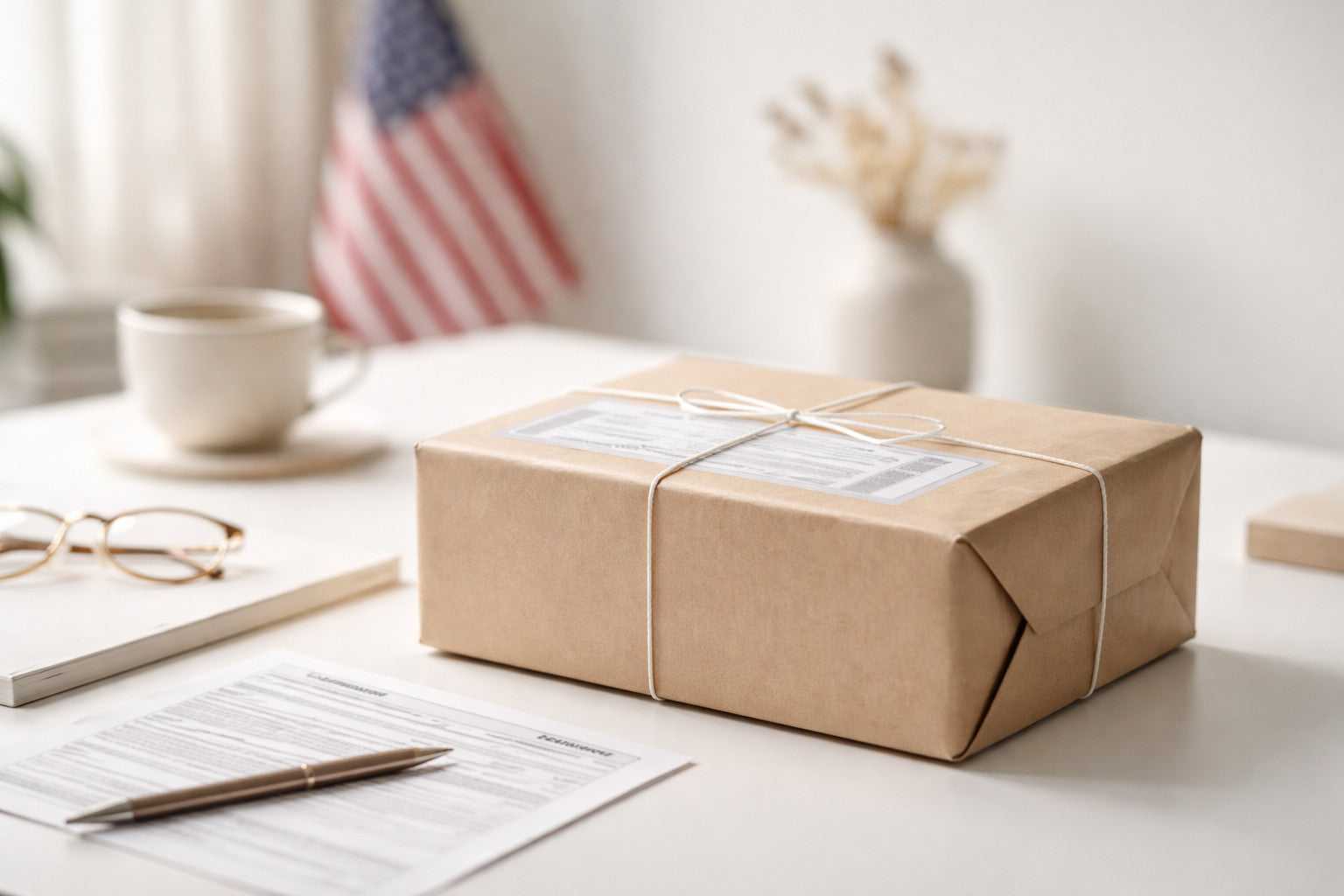 Sorgfältig verpacktes Paket als Sinnbild für die offizielle Mitteilung zum pausierten Versand in die USA bei SteinKunstWerk