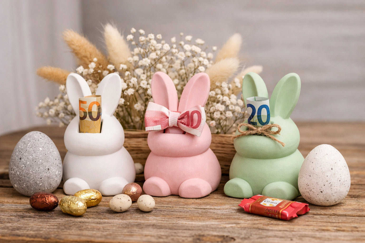 Osterhase mit Geldscheinhalter im Pastell-Set als kreatives Geldgeschenk zu Ostern – DIY-Idee mit dekorativem Schlitz für Geldschein oder Gutschein