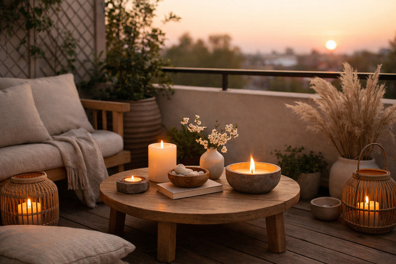 Outdoor Kerzen Atmosphäre Frühling Balkon ruhiges Licht SteinKunstWerk