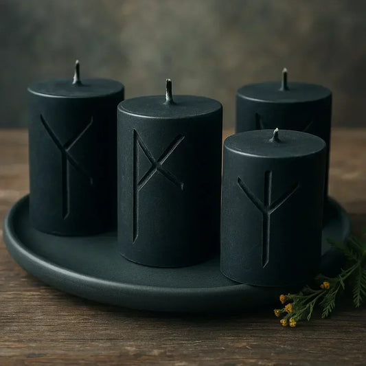 Runenkerze NORNS vereint die uralte Weisheit der nordischen Mythologie mit moderner Handwerkskunst. - inspirierende Geschichten & Rituale von SteinKunstWerk | Achtsamkeit & Design