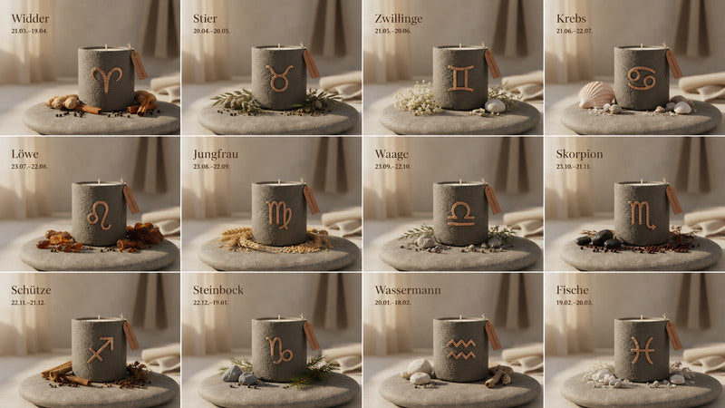 Zodiac candle collection illustrating all twelve signs, scents and rituals