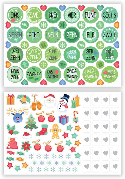 DIY-Adventskalender mit 25 Kraftpapiertüten – 110 Sticker