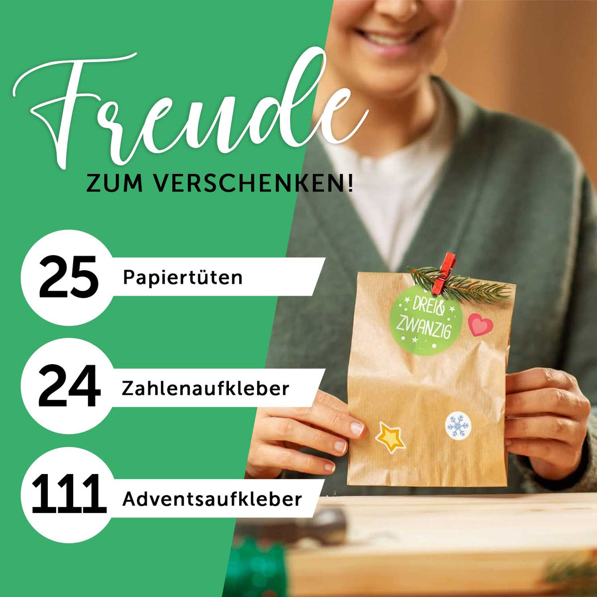 DIY-Adventskalender mit 25 Kraftpapiertüten – 110 Sticker