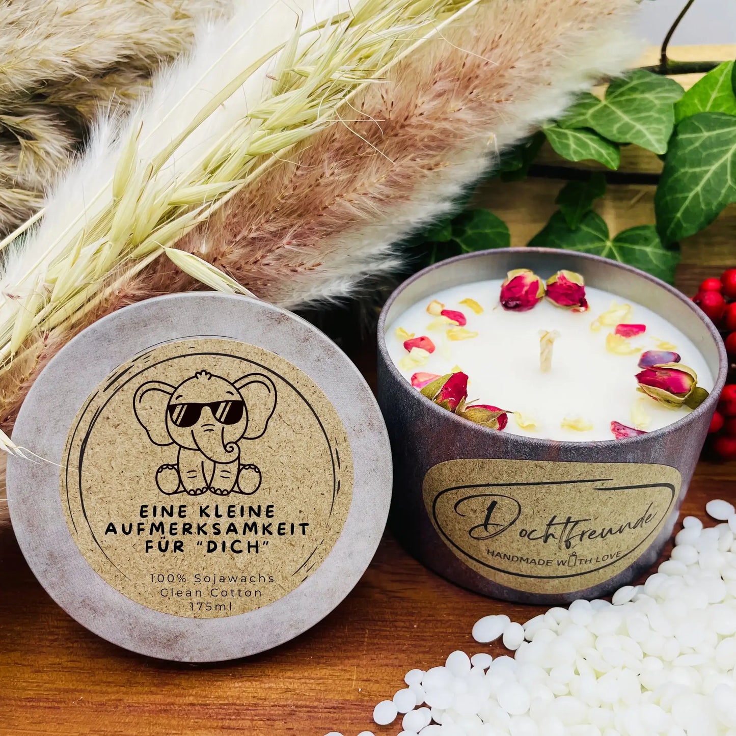 Eine kleine Aufmerksamkeit für dich - Lustiger Elefant mit Sonnenbrille - Personalisierbare PREMIUM Duftkerze - witzige lustige Geschenkidee