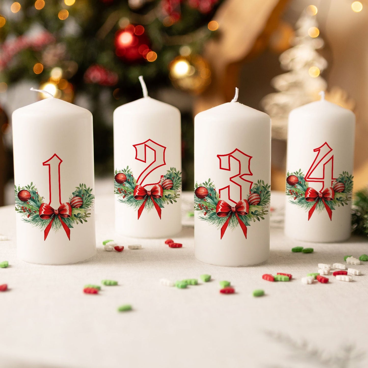Adventskerzen „Floral“ – 4er-Set für den Adventskranz