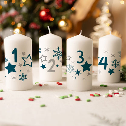 Adventskerzen „Sterne“ – 4er-Set in 4 Farben