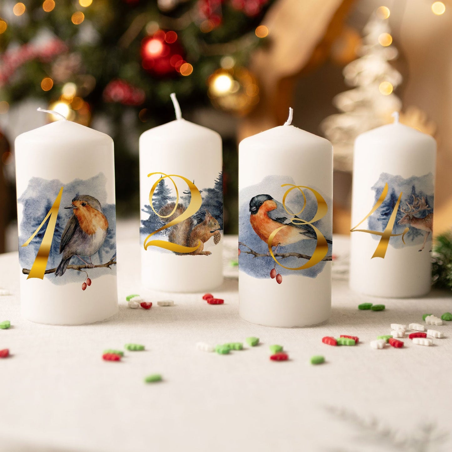 Adventskerzen „Tiere“ – 4er-Set mit Wintermotiven
