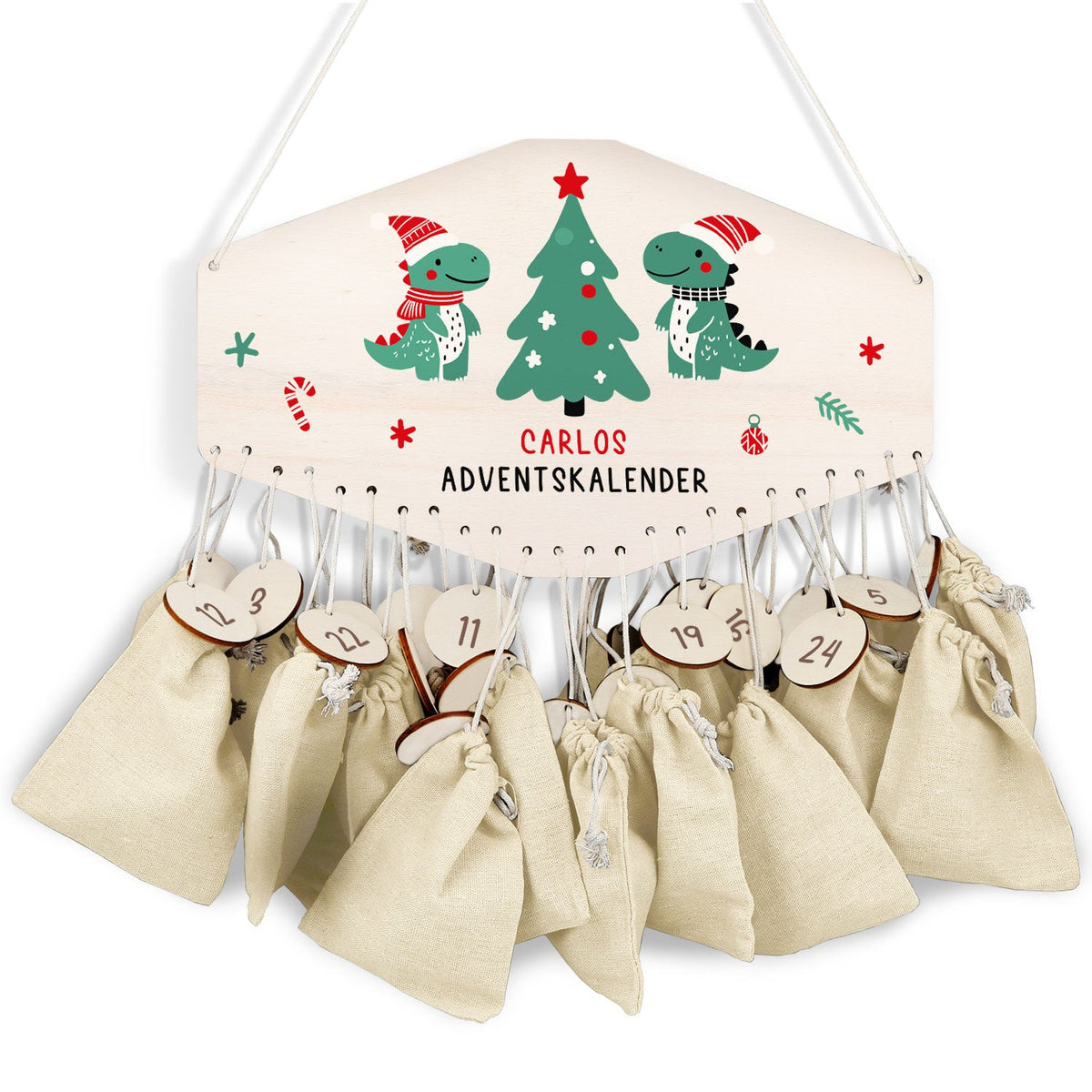 Personalisierter Holz-Adventskalender „Dinos“ – mit Name