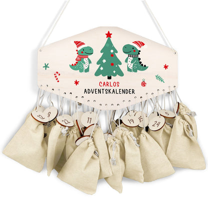 Personalisierter Holz-Adventskalender „Dinos“ – mit Name